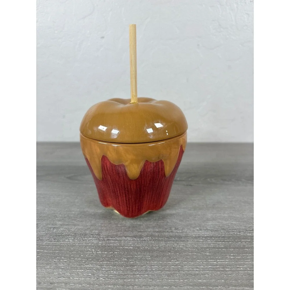 Hallmark Ceramic Caramel Apple Candy Jar Lidded Fall Autumn Decor Red Brown
